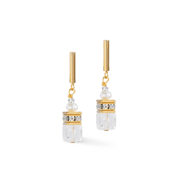 Coeur De Lion GeoCUBE® Fusion Precious Pearl Mix Gold-White Gold Tone Drop Earrings 0.6 x 3.5cm