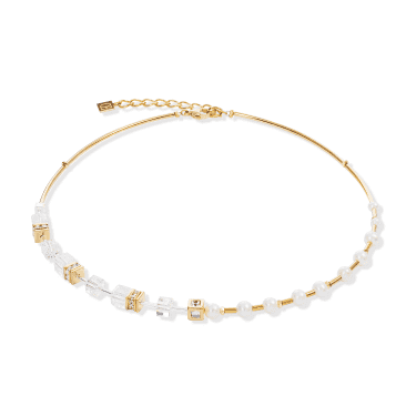 Coeur De Lion GeoCUBE® Fusion Precious Pearl Mix Gold-White Gold Tone Necklace 0.6cm, 42cm + 6cm