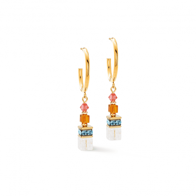 Coeur De Lion  GeoCUBE® Fusion Summer Sunset Gold Tone Drop Earrings 0.6 x 4.8cm