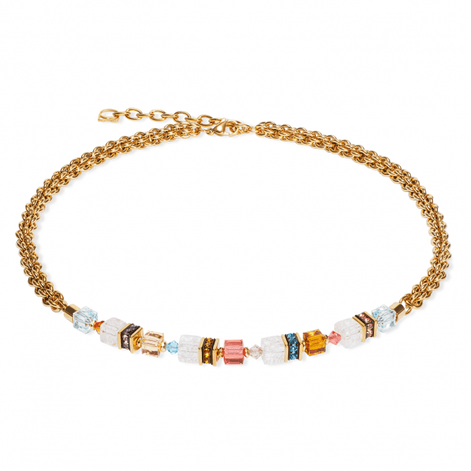 Coeur De Lion  GeoCUBE® Fusion Summer Sunset Gold Tone Necklace 0.6cm, 42cm + 6cm