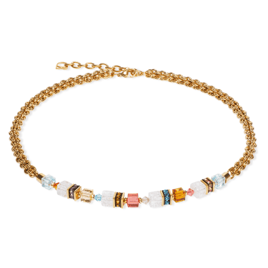Coeur De Lion GeoCUBE® Fusion Summer Sunset Gold Tone Necklace 0.6cm, 42cm + 6cm