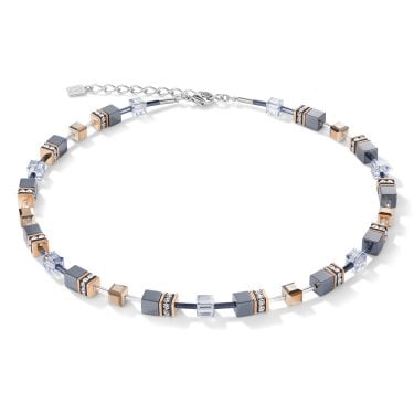 Coeur De Lion GeoCUBE® Ice Blue Necklace 0.6cm, 42cm + 6cm 