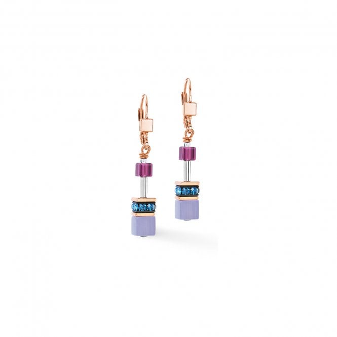 Coeur De Lion  GeoCUBE® Iconic Blue Moon Rose Gold Tone Drop Earrings 0.6 x 4cm