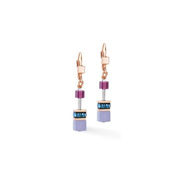 Coeur De Lion GeoCUBE® Iconic Blue Moon Rose Gold Tone Drop Earrings 0.6 x 4cm