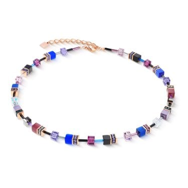 Coeur De Lion GeoCUBE® Iconic Blue Moon Rose Gold Tone Necklace 0.6cm, 42cm + 6cm