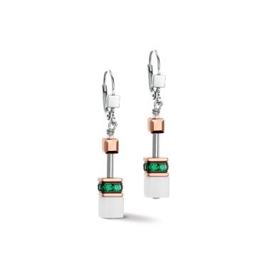 Coeur De Lion Geocube Iconic Dark Green-White Drop Earrings 4cm