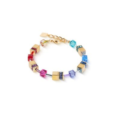 Coeur De Lion GeoCUBE® Iconic Metallic Rainbow Gold Tone Bracelet 0.6cm, 18.5cm + 3cm
