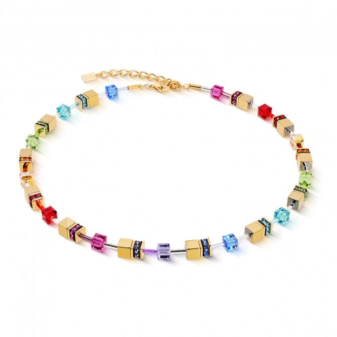 Coeur De Lion  GeoCUBE® Iconic Metallic Rainbow Gold Tone Necklace 0.6cm, 42cm + 6cm