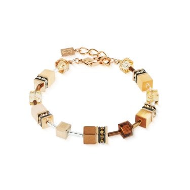 Coeur De Lion GeoCUBE® Iconic Mocha Mousse Rose Gold Tone Bracelet 0.6cm, 18.5cm + 3cm 