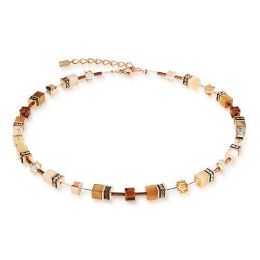 Coeur De Lion GeoCUBE® Iconic Mocha Mousse Rose Gold Tone Necklace 0.6cm, 42cm + 6cm 