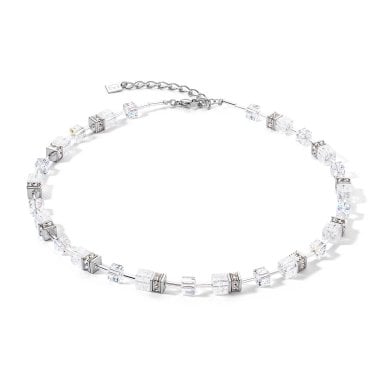 Coeur De Lion Geocube Iconic Nature Silver & White Necklace 0.6cm, 42cm + 6cm