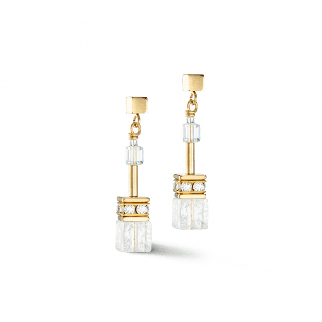 Coeur De Lion  GeoCUBE® Iconic Nature White Gold Tone Drop Earrings 0.6 x 3.3cm