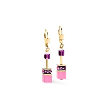 Coeur De Lion GeoCUBE® Iconic Pink-Lilac Gold Tone Drop Earrings 0.6cm x 4cm