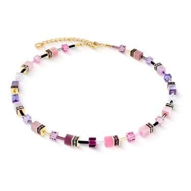 Coeur De Lion GeoCUBE® Iconic Pink-Lilac Gold Tone Necklace 0.6cm, 42cm + 6cm