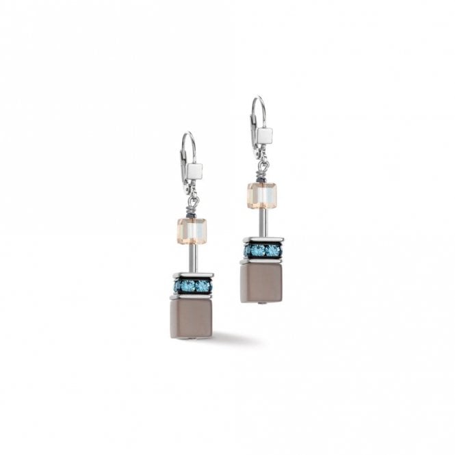 Coeur De Lion  Geocube Iconic Precious Aqua-Beige Drop Earrings 4.5cm