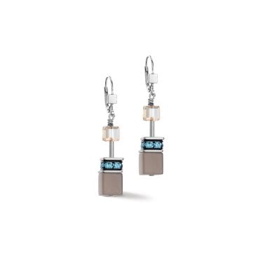 Coeur De Lion Geocube Iconic Precious Aqua-Beige Drop Earrings 4.5cm