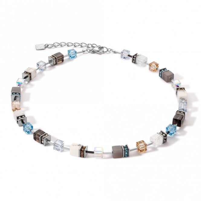 Coeur De Lion  Geocube Iconic Precious Aqua-Beige Necklace 50+6cm