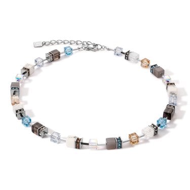 Coeur De Lion Geocube Iconic Precious Aqua-Beige Necklace 50+6cm