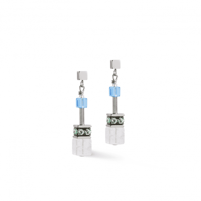 Coeur De Lion  GeoCUBE® Iconic Precious Aqua Green Drop Earrings 0.6 x 3.2cm   