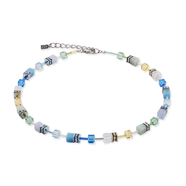 Coeur De Lion GeoCUBE® Iconic Precious Aqua Green Necklace 0.6cm, 42cm + 6cm  