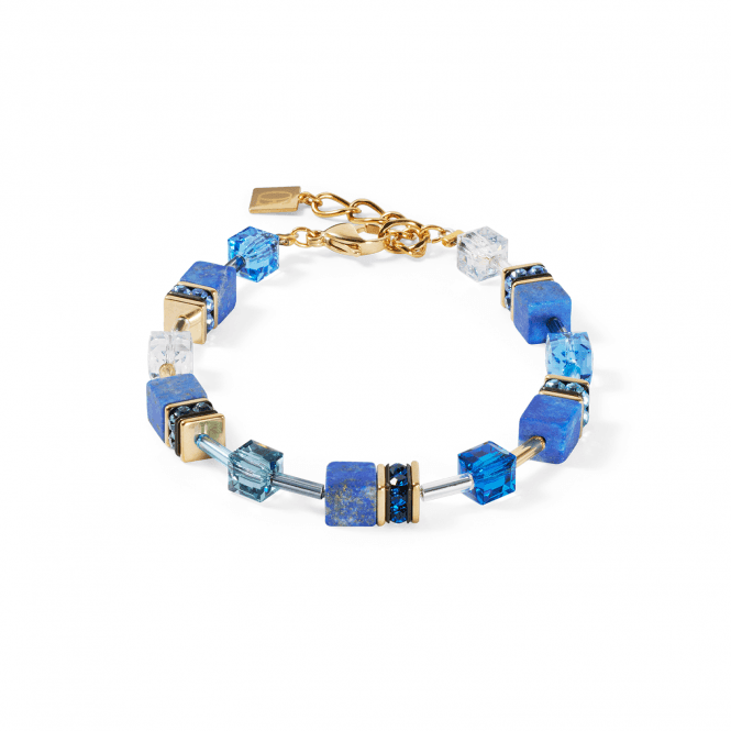 Coeur De Lion  GeoCUBE® Iconic Precious Blue Gold Tone Bracelet 0.6cm, 18.5cm + 3cm