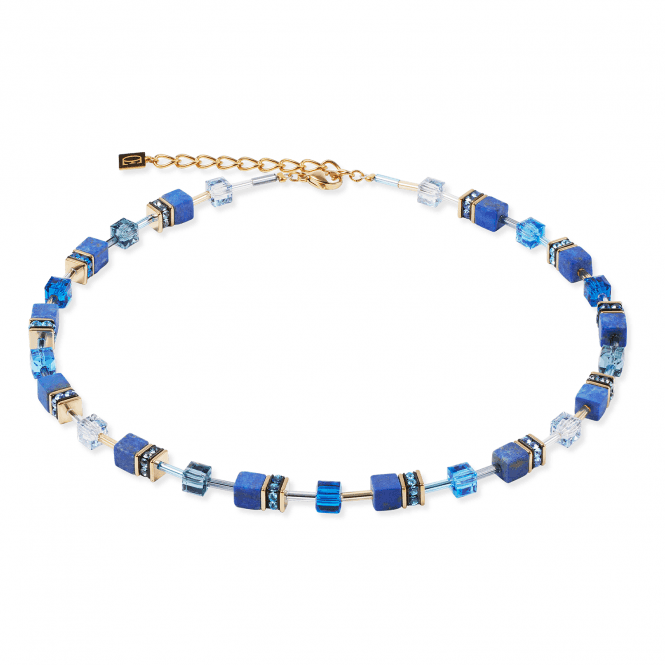 Coeur De Lion  GeoCUBE® Iconic Precious Blue Gold Tone Necklace 0.6cm, 42cm + 6cm