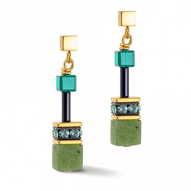 Coeur De Lion  Geocube Iconic Precious Green Drop Earrings 3.2cm