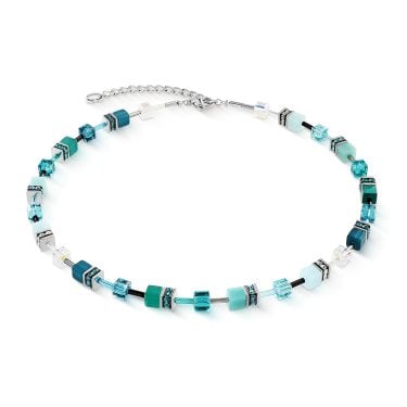 Coeur De Lion GeoCUBE® Iconic Teal Necklace 0.6cm, 42cm + 6cm 