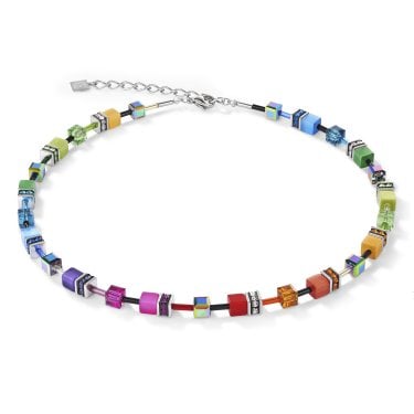 Coeur De Lion GeoCUBE® Multicolour Rainbow Necklace 0.6cm, 42cm + 6cm 