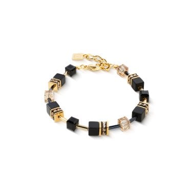 Coeur De Lion GeoCUBE® Onyx Black-Gold Gold Tone Bracelet 0.6cm, 19cm + 3cm