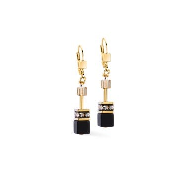 Coeur De Lion GeoCUBE® Onyx Black-Gold Gold Tone Drop Earrings 0.6 x 4cm