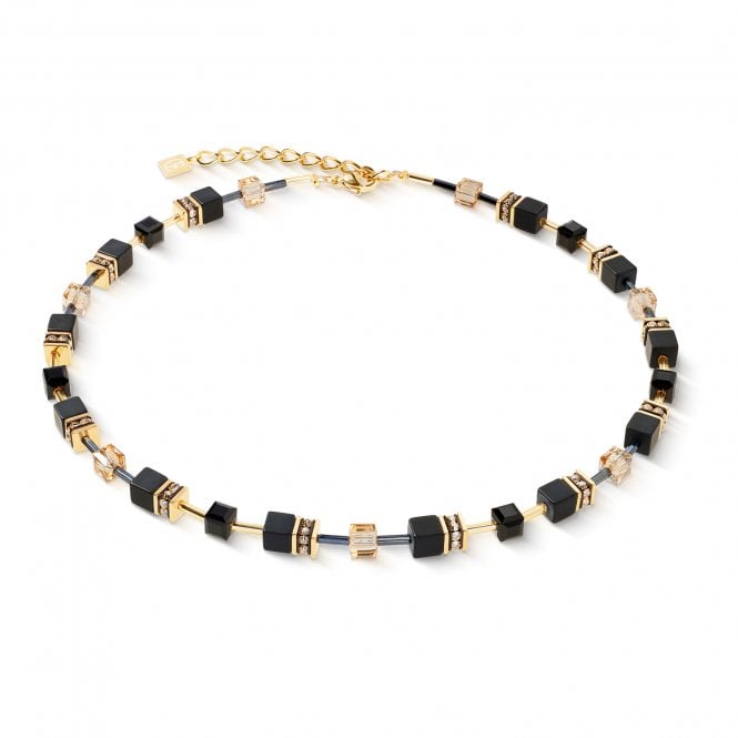 Coeur De Lion  GeoCUBE® Onyx Black-Gold Gold Tone Necklace 0.6cm, 42cm + 6cm