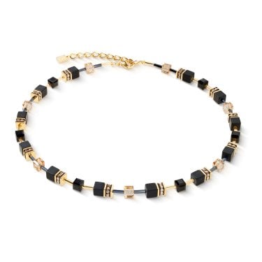 Coeur De Lion GeoCUBE® Onyx Black-Gold Gold Tone Necklace 0.6cm, 42cm + 6cm