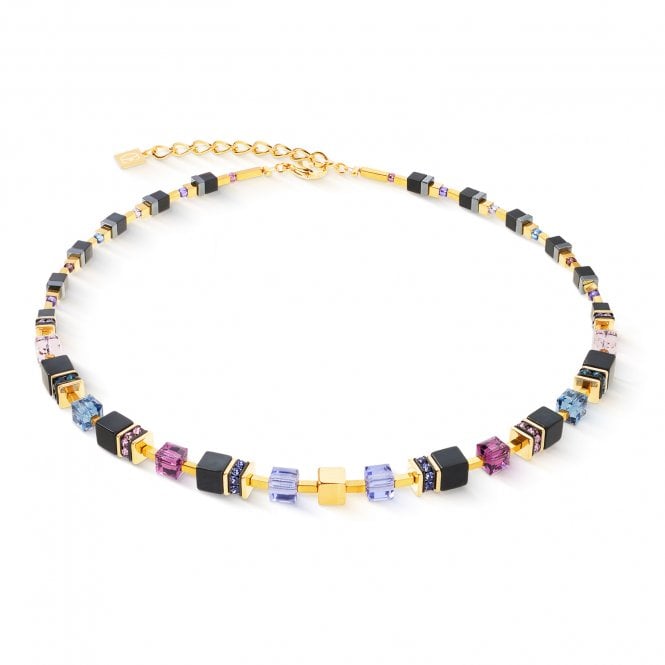 Coeur De Lion  GeoCUBE® Precious Classic Blue Moon Gold Tone Necklace 0.6cm, 42cm + 6cm