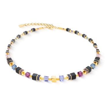 Coeur De Lion GeoCUBE® Precious Classic Blue Moon Gold Tone Necklace 0.6cm, 42cm + 6cm