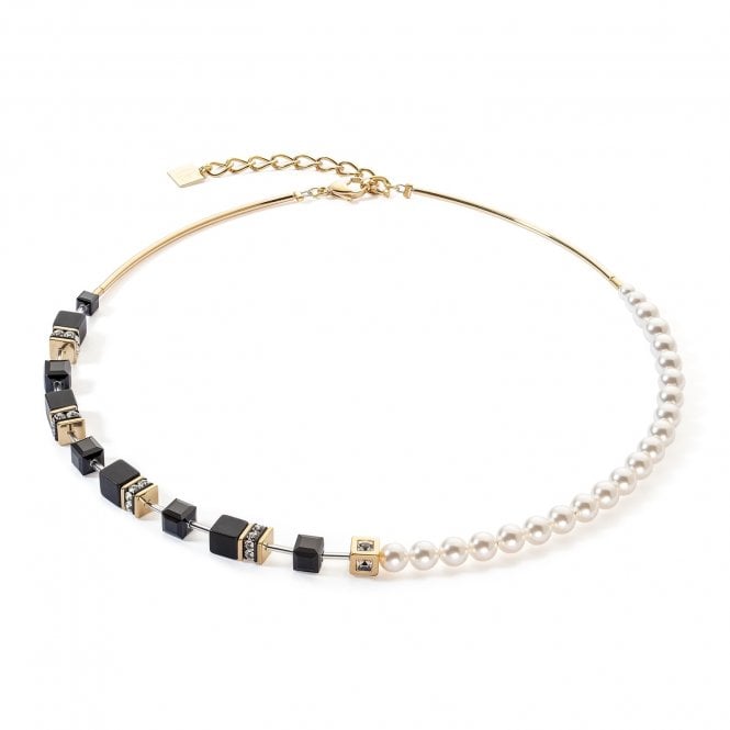 Coeur De Lion  Geocube Precious Fusion Pearls Black Gold Tone Necklace 0.6, 42cm + 6cm
