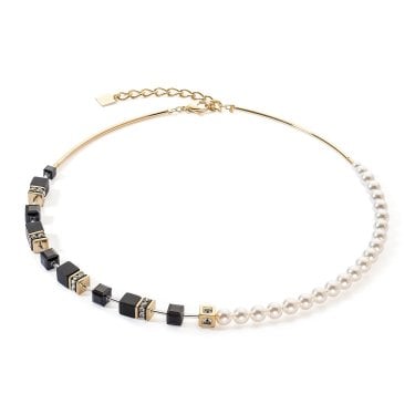 Coeur De Lion Geocube Precious Fusion Pearls Black Gold Tone Necklace 0.6, 42cm + 6cm
