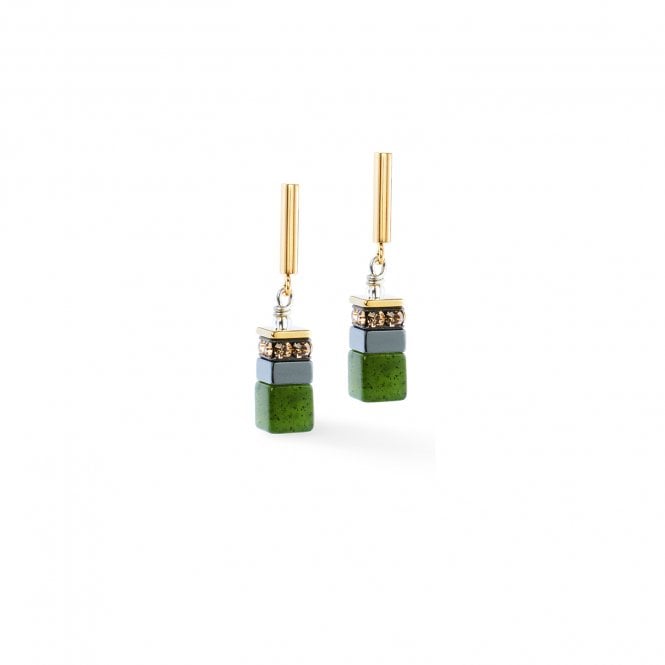 Coeur De Lion  GeoCUBE® Precious Motion Forest Light Gold Tone Drop Earrings 0.6 x 3.4cm