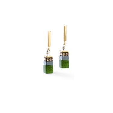 Coeur De Lion GeoCUBE® Precious Motion Forest Light Gold Tone Drop Earrings 0.6 x 3.4cm