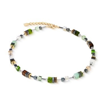 Coeur De Lion GeoCUBE® Precious Motion Forest Light Gold Tone Necklace 0.6cm, 42cm + 6cm