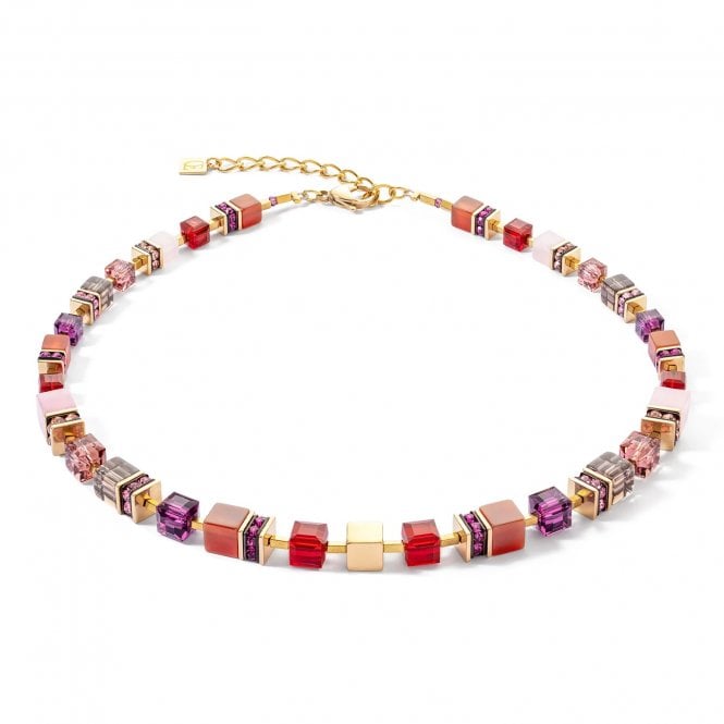 Coeur De Lion  Geocube Precious Statement Red Gold Tone Necklace 0.8, 44.5cm + 6cm