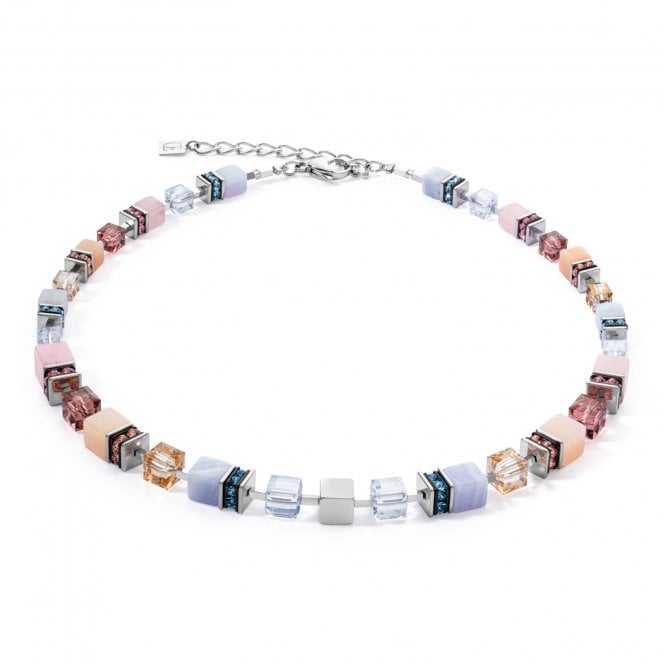 Coeur De Lion  Geocube Precious Statement Silver & Pastel Necklace 0.8, 44.5cm + 6cm