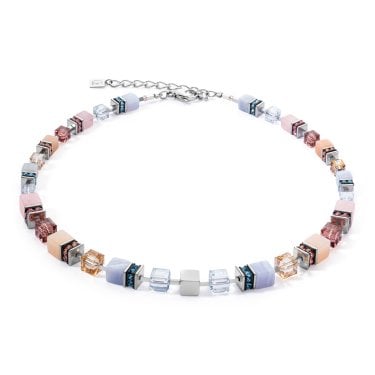 Coeur De Lion Geocube Precious Statement Silver & Pastel Necklace 0.8, 44.5cm + 6cm