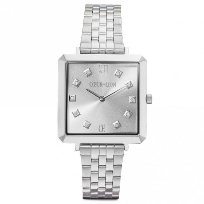 Coeur De Lion  Iconic Square Elegant Monochrome Silver Stainless Steel Bracelet Strap Watch
