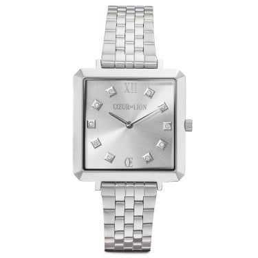 Coeur De Lion Iconic Square Elegant Monochrome Silver Stainless Steel Bracelet Strap Watch
