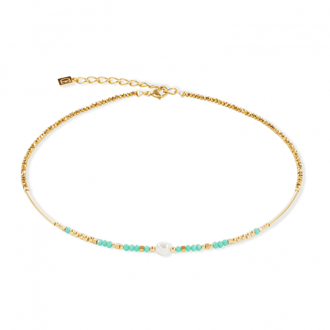 Coeur De Lion  Lagoon Pearl Mint Gold Tone Necklace 0.2cm, 42cm + 6cm 