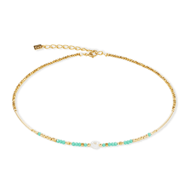 Coeur De Lion Lagoon Pearl Mint Gold Tone Necklace 0.2cm, 42cm + 6cm 