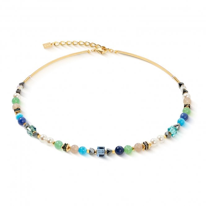 Coeur De Lion  Precious Shape Mix Green-Turquoise Gold Tone Necklace 0.6cm, 42cm + 6cm