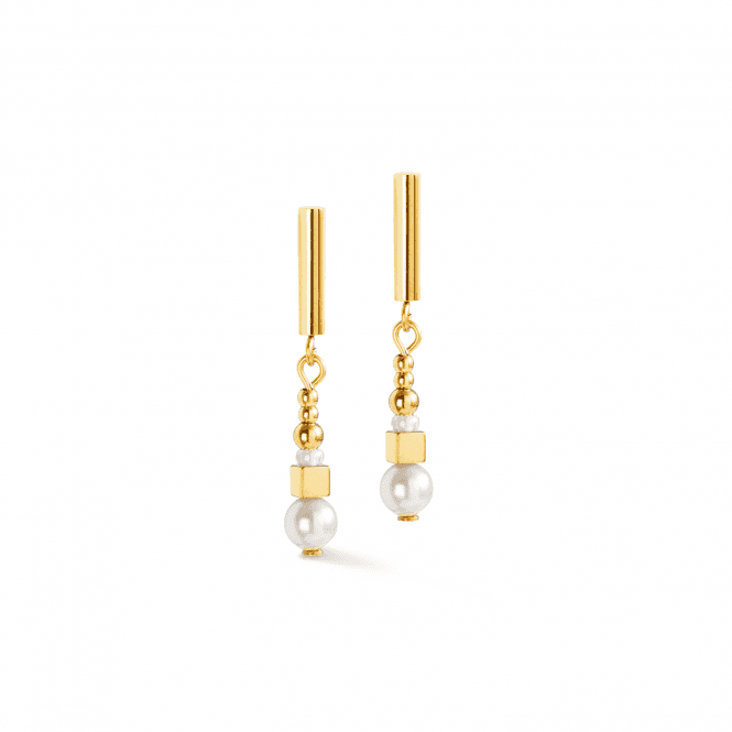 Coeur De Lion  Shimmering Princess Pearls Gold-White Gold Tone Drop Earrings 0.5 x 3.3cm