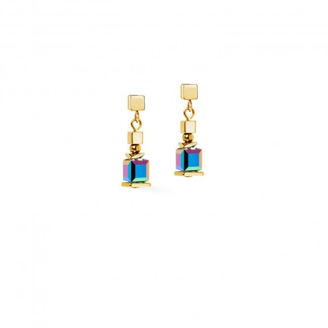 Coeur De Lion  Sparkling Cubes Fusion Chain Gold-Multicolour Gold Tone Drop Earrings 0.6 x 2.2cm 